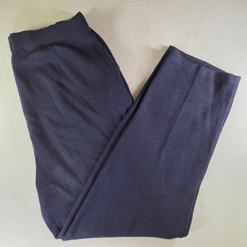 St‎ John Basics Navy Blue Santana Knit Straight Leg Pants High Rise Womens 10